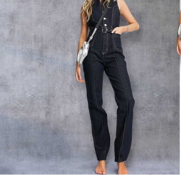 Top Shop Sleeveless 70’s Indigo Denim Jumpsuit! - Picture 6 of 7